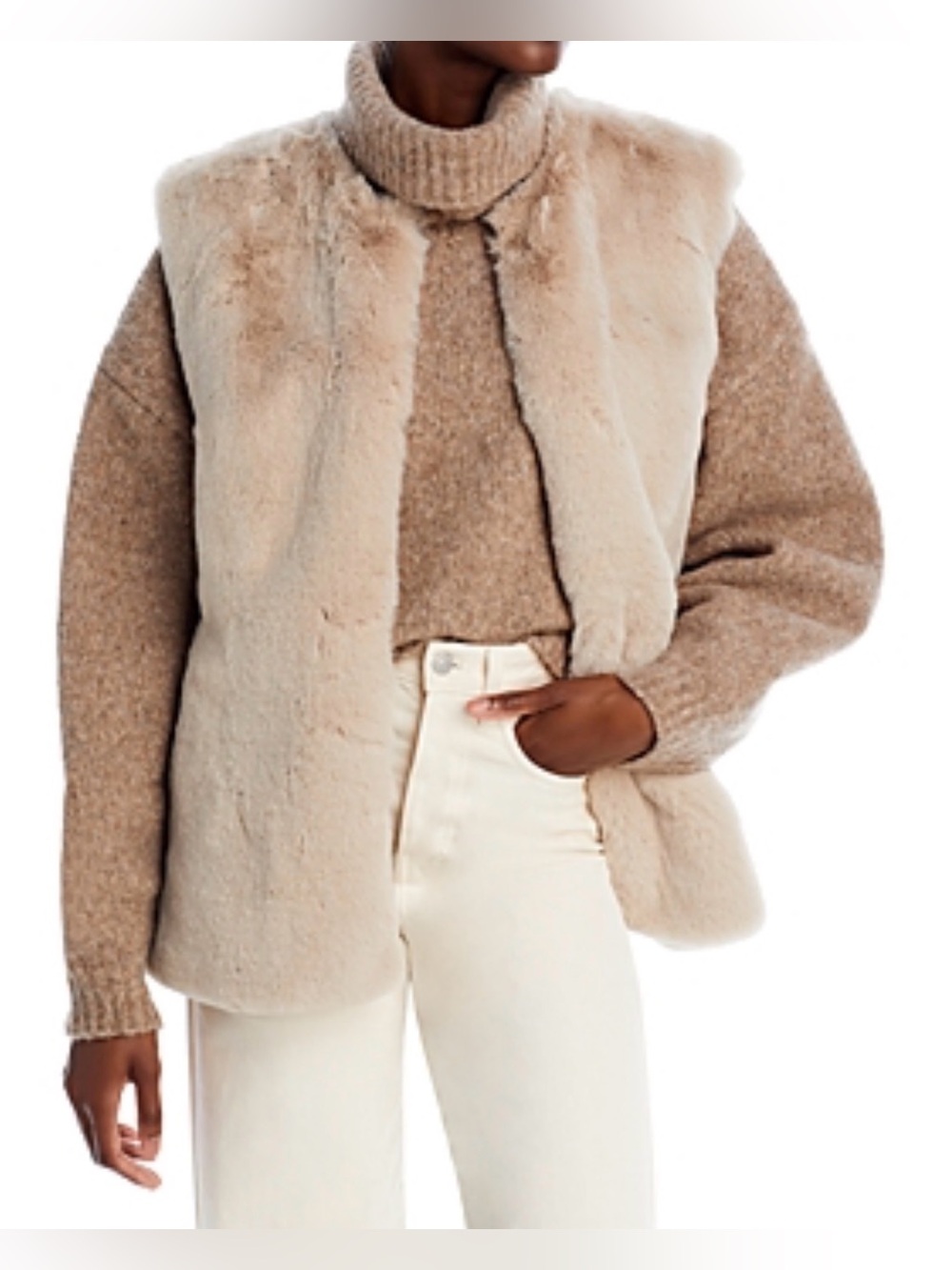 Surell Women’s Rex Rabbit Faux Fur Vest, Tan, Size Large,  MSRP $225